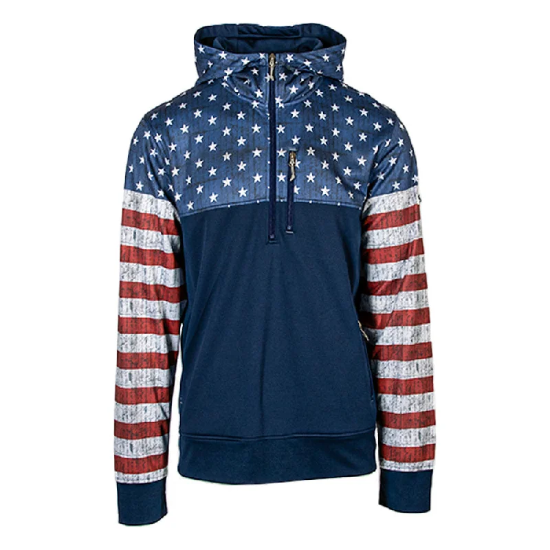 Half Zip Performance Hoodie | American Flag PreOrder Hoodie with Hem Fringe Bohemian Relaxed