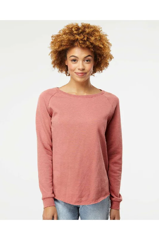 Independent Trading Co. Womens California Wave Wash Crewneck Sweatshirt - Dusty Rose Hoodie with Snap Buttons Easy Quick