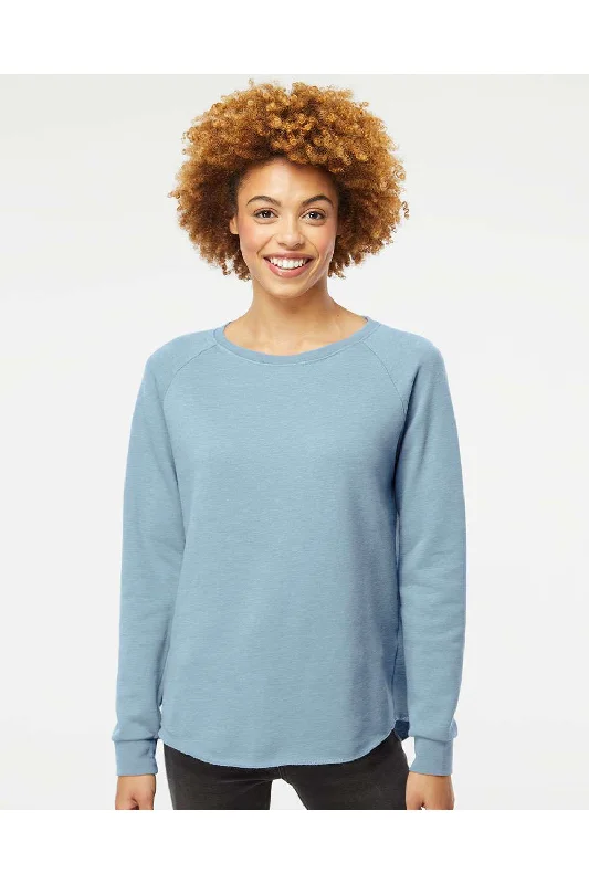 Independent Trading Co. Womens California Wave Wash Crewneck Sweatshirt - Misty Blue Hoodie with Set-In Sleeves Structured Classic