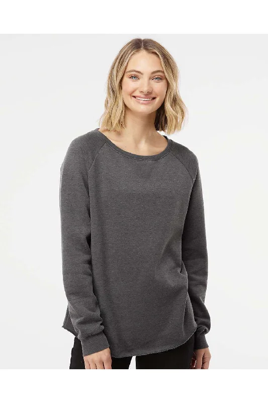 Independent Trading Co. Womens California Wave Wash Crewneck Sweatshirt - Shadow Grey Hoodie with Metallic Shiny Futuristic