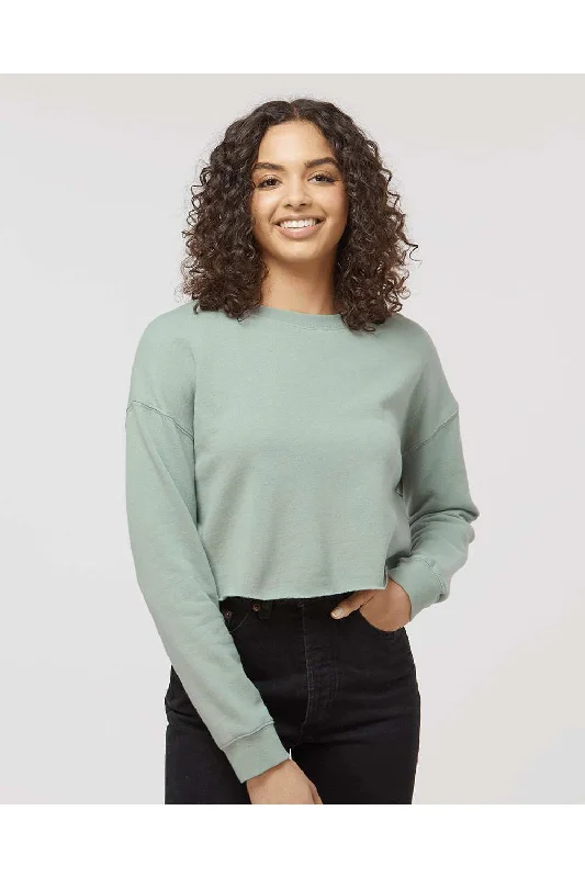 Independent Trading Co. Womens Crop Crewneck Sweatshirt - Sage Green Hoodie with Lining Warm Insulated