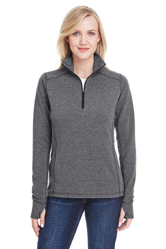 J America Womens Omega Sueded Terry 1/4 Zip Sweatshirt w/ Pockets - Charcoal Grey Hoodie with Neon Bright Vibrant