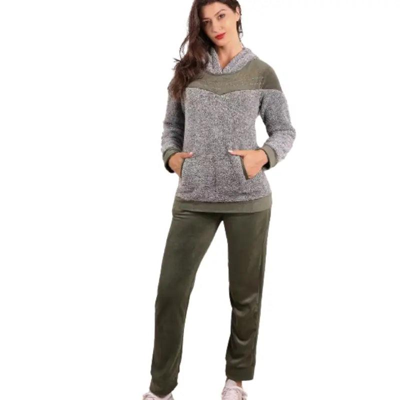 Ladies Winter warm Super Soft Track Suit with Hoodie Hoodie with Elastic Cuffs Stretchable Comfortable