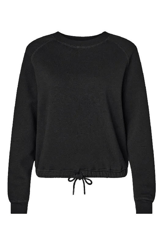 LAT Womens Relaxed Boxy Fleece Crewneck Sweatshirt - Black Zip Hoodie Drawstring Kangaroo Pocket