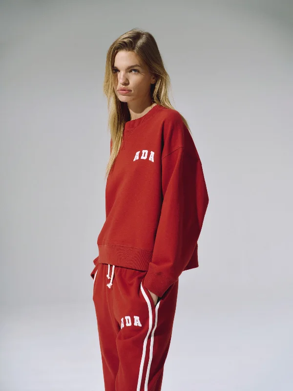 ADA Stitch Loose Fit Sweatshirt - Vintage Red/Marshmallow White Hoodie with Zipper Placket Modern Functional