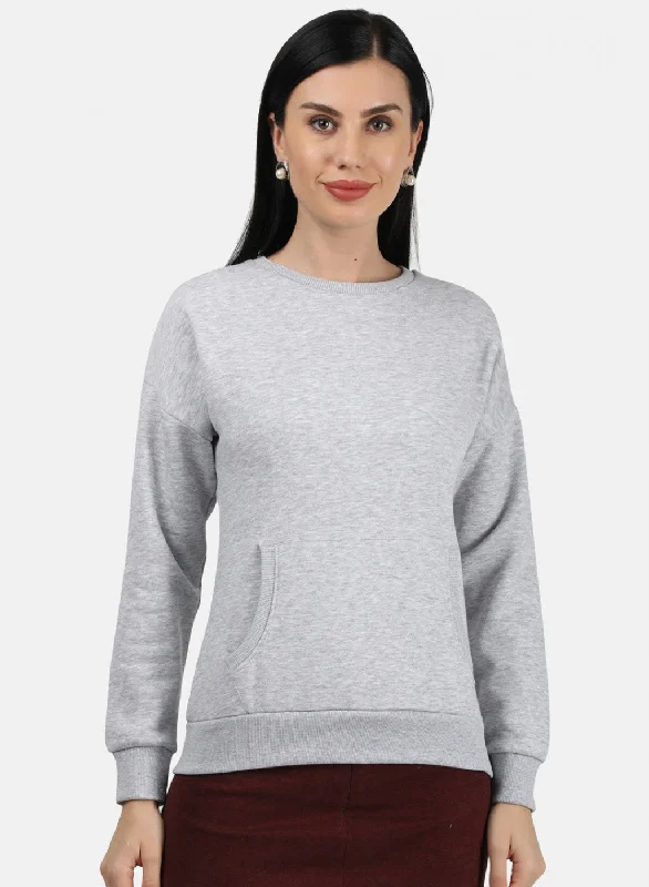 Women Grey Plain Sweatshirt Hoodie with Thumb Holes Functional Cozy