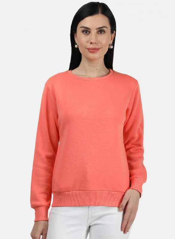 Women Peach Plain Sweatshirt Hoodie with Drop Shoulder Relaxed Streetwear