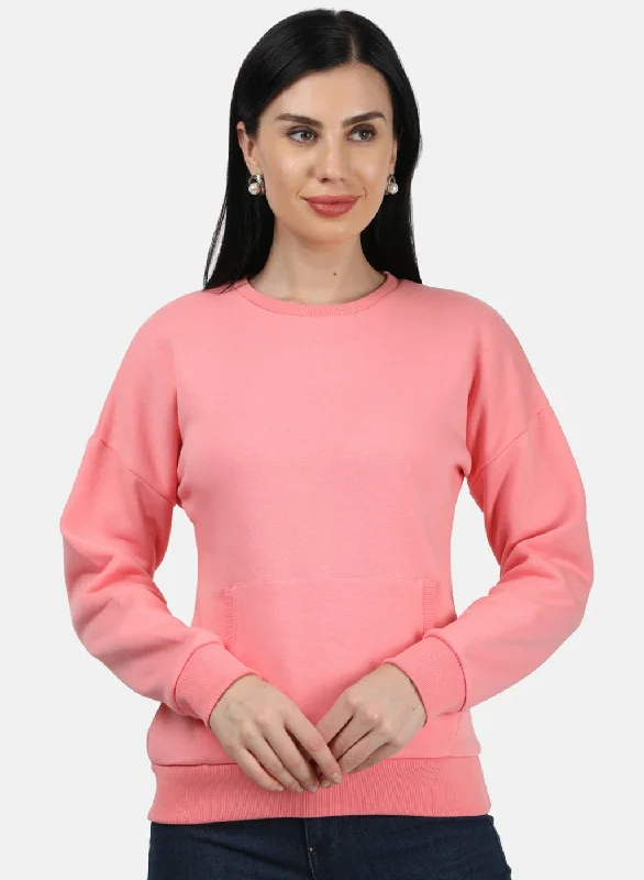 Women Peach Plain Sweatshirt Hoodie with Metallic Shiny Futuristic