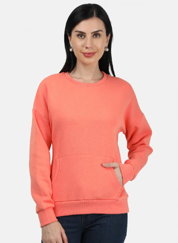 Women Peach Plain Sweatshirt Hoodie with Magnetic Closure Innovative Modern