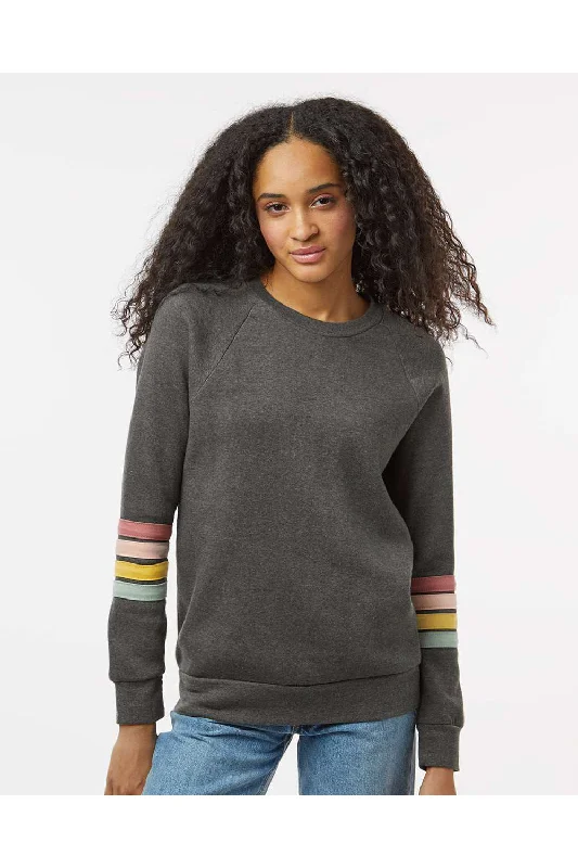 MV Sport Womens Striped Sleeves Crewneck Sweatshirt - Charcoal Grey Hoodie with Applique Textured Unique