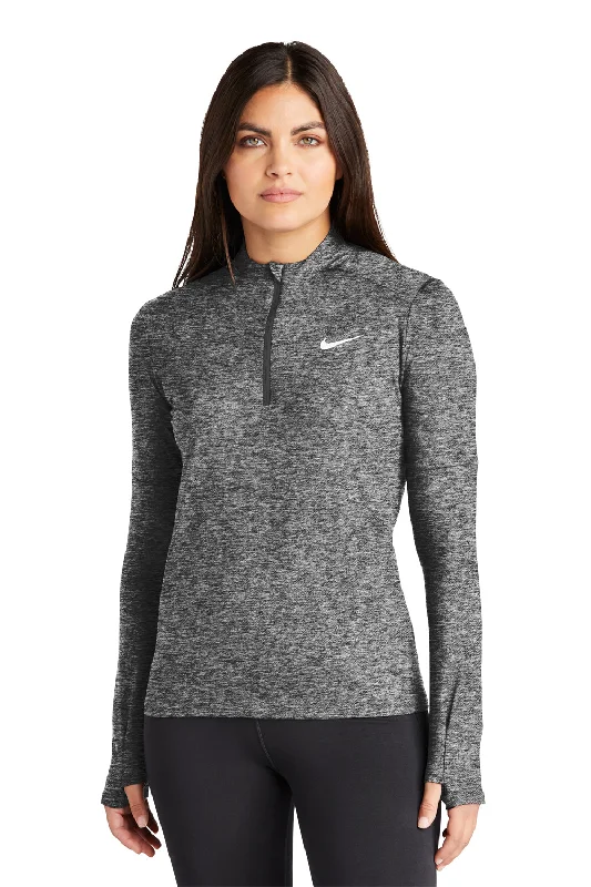 Nike Womens Element Dri-Fit Moisture Wicking 1/4 Zip Sweatshirt - Heather Black Hoodie with Ribbed Neckline Snug Warm