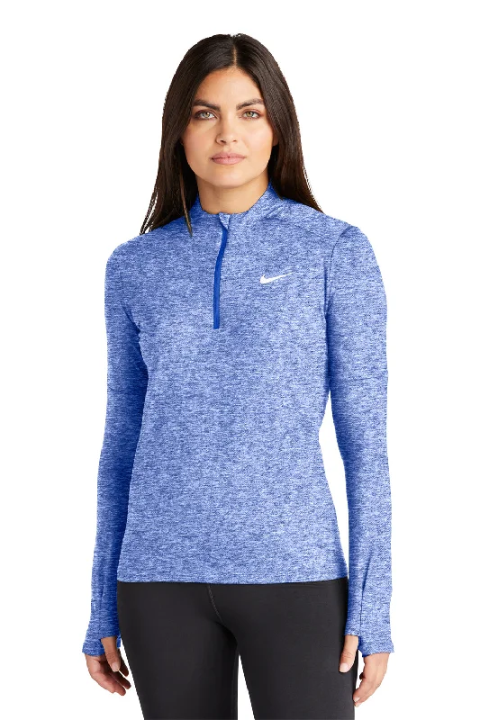 Nike Womens Element Dri-Fit Moisture Wicking 1/4 Zip Sweatshirt - Heather Royal Blue Hoodie with Rolled Sleeves Casual Relaxed