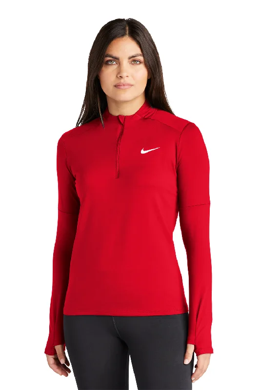 Nike Womens Element Dri-Fit Moisture Wicking 1/4 Zip Sweatshirt - Scarlet Red Hoodie with Batwing Sleeves Loose Dramatic