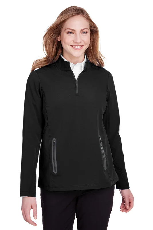 North End Womens Quest Performance Moisture Wicking 1/4 Zip Sweatshirt w/ Pockets - Black/Carbon Grey - Closeout Hoodie with Pattern Geometric Abstract