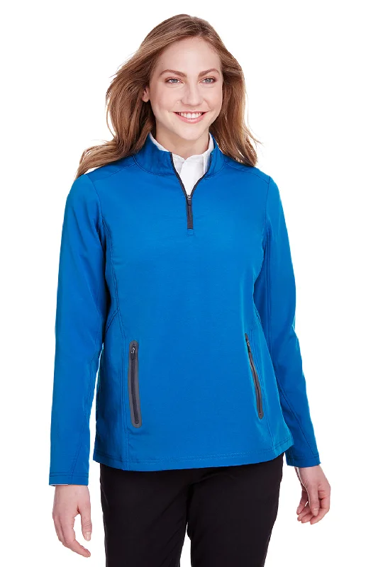 North End Womens Quest Performance Moisture Wicking 1/4 Zip Sweatshirt w/ Pockets - Olympic Blue/Carbon Grey - Closeout Hoodie Crop Top Short Trendy