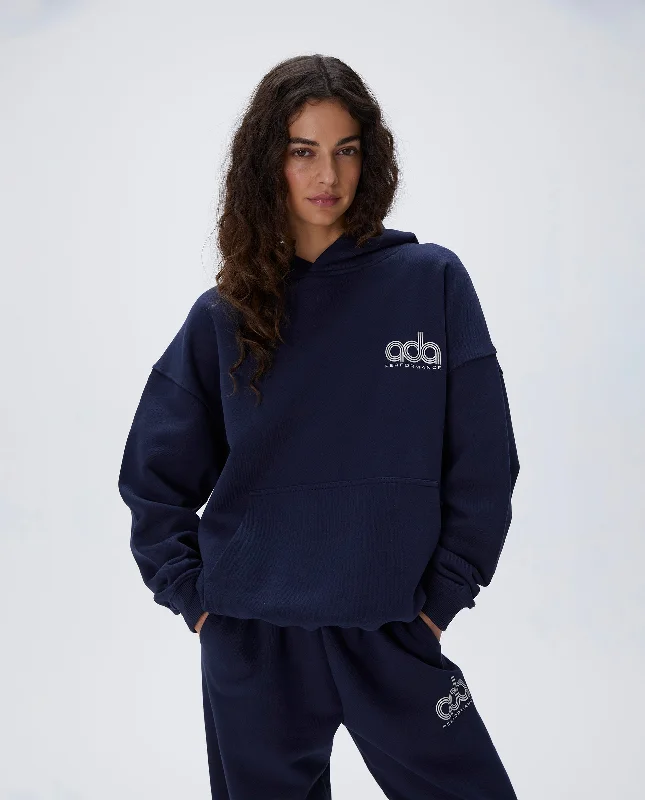 Performance Oversized Hoodie - Navy Blue Hoodie with Full-Zip Functional Layering