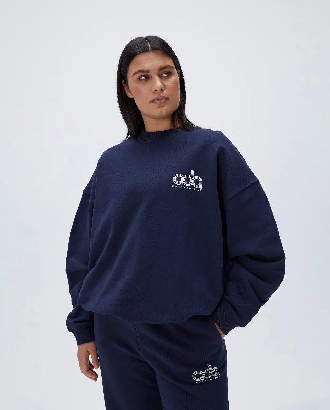 Performance Oversized Sweatshirt - Navy Blue Hooded Sweatshirt Casual Wear Street Style