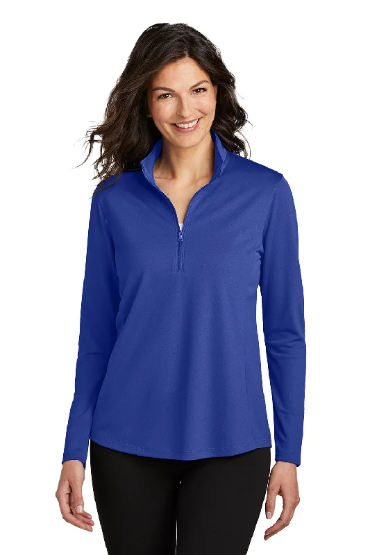 Port Authority Womens Dry Zone Moisture Wicking Micro Mesh 1/4 Zip Sweatshirt - True Royal Blue Hoodie with Hem Raw Edge Edgy Unfinished