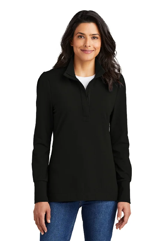 Port Authority Womens Fairway 1/4 Zip Sweatshirt - Deep Black Hoodie with Embroidery Detailed Premium