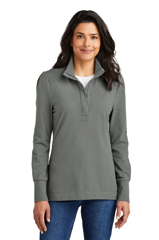 Port Authority Womens Fairway 1/4 Zip Sweatshirt - Shadow Grey Hoodie with Hem Embroidery Detailed Premium