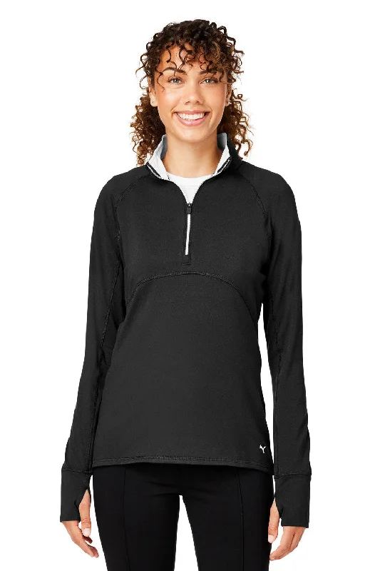 Puma Womens Gamer Moisture Wicking 1/4 Zip Sweatshirt w/ Pockets - Black - Closeout Hoodie with Mesh Breathable Sporty