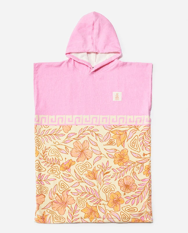 Rip Curl Kids Mixed Hooded Beach Towel Poncho - Peach Hoodie with Drop Shoulder Relaxed Streetwear