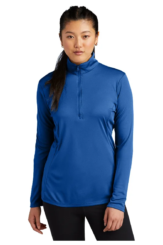 Sport-Tek Womens Competitor Moisture Wicking 1/4 Zip Sweatshirt - True Royal Blue Hoodie with High Neck Warm Protective