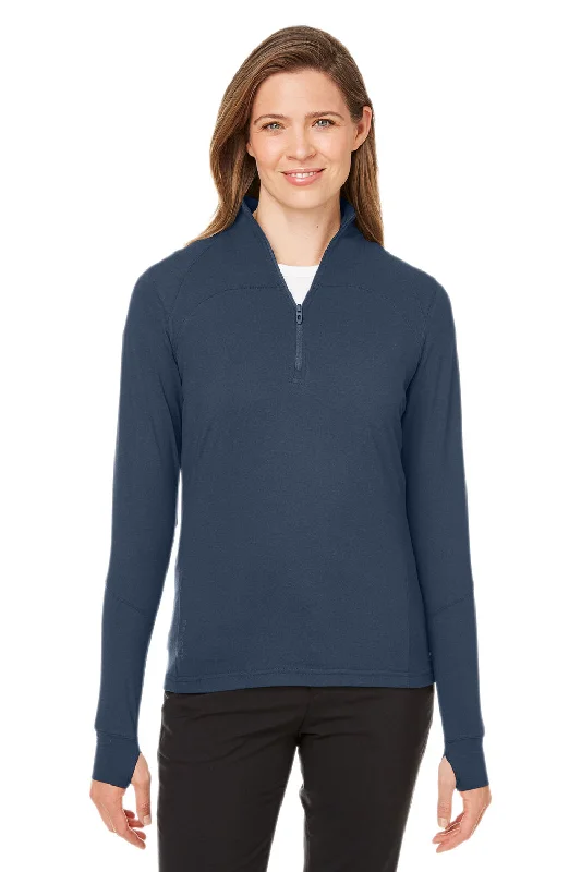 Spyder Womens Spyre UPF 40+ 1/4 Zip Sweatshirt - Frontier Blue Frost Hoodie with Elastic Waist Stretchable Comfortable