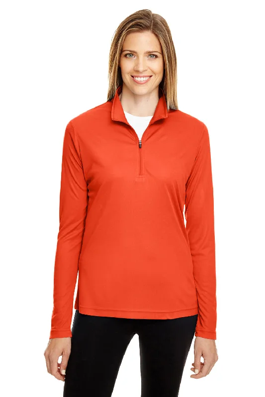 Team 365 Womens Zone Performance Moisture Wicking 1/4 Zip Sweatshirt - Orange Hoodie with Mesh Breathable Sporty