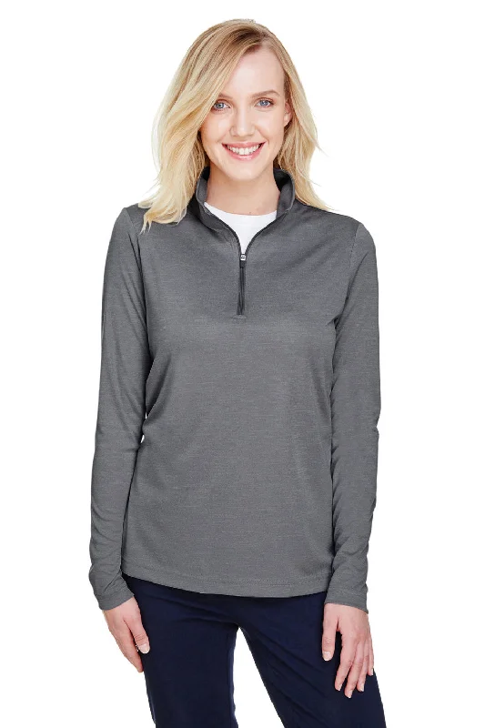 Team 365 Womens Zone Sonic Performance Moisture Wicking 1/4 Zip Sweatshirt - Heather Dark Grey Hoodie with Rhinestones Sparkly Elegant