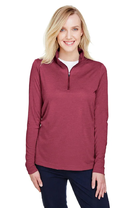 Team 365 Womens Zone Sonic Performance Moisture Wicking 1/4 Zip Sweatshirt - Heather Maroon Hoodie Dress Longline Feminine