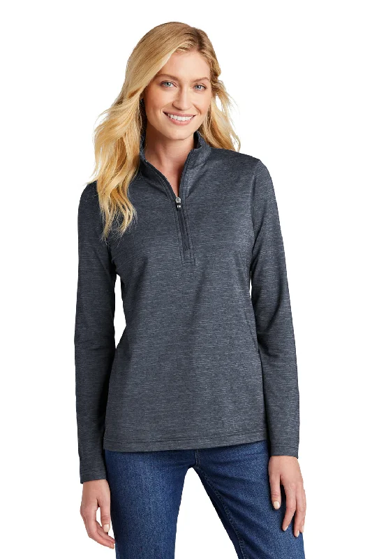 TravisMathew Womens Crestview 1/4 Zip Sweatshirt - Heather Vintage Indigo Blue Hoodie with Button Classic Timeless