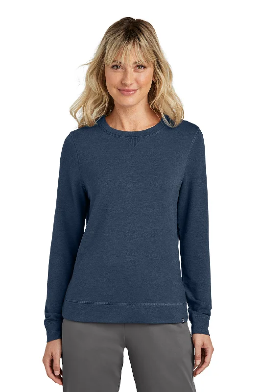 TravisMathew Womens Long Weekend Crewneck Sweatshirt - Heather Blue Nights Zip Hoodie Drawstring Kangaroo Pocket