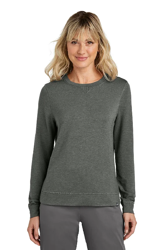 TravisMathew Womens Long Weekend Crewneck Sweatshirt - Heather Dark Grey Hoodie with Hem Applique Textured Unique