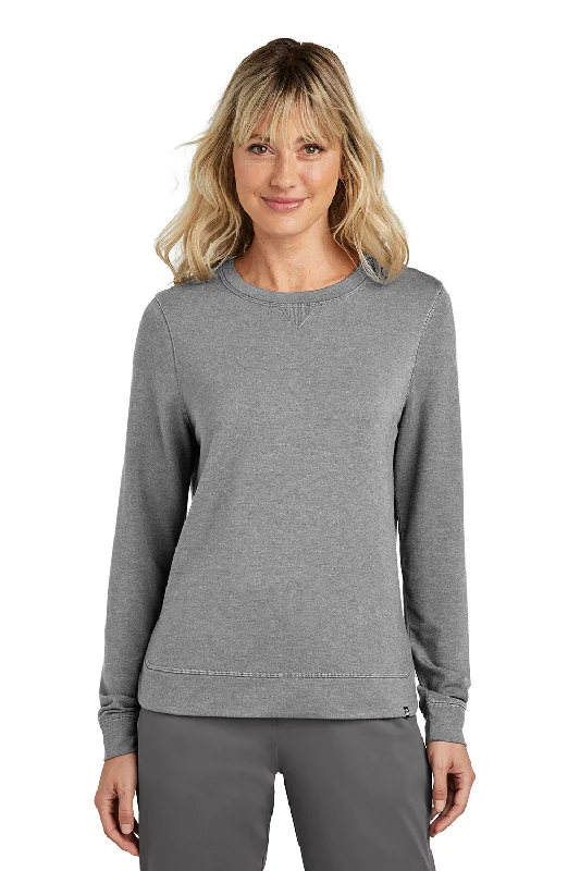 TravisMathew Womens Long Weekend Crewneck Sweatshirt - Heather Light Grey Hoodie with Hem Fringe Bohemian Relaxed