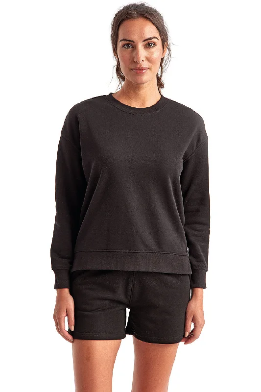 TriDri Womens Billie Side Zip Crewneck Sweatshirt - Black Hoodie with High-Low Hem Asymmetrical Trendy