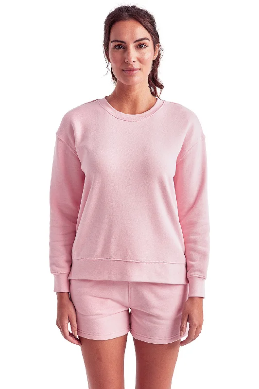 TriDri Womens Billie Side Zip Crewneck Sweatshirt - Light Pink Hoodie with Mock Neck Collared Structured