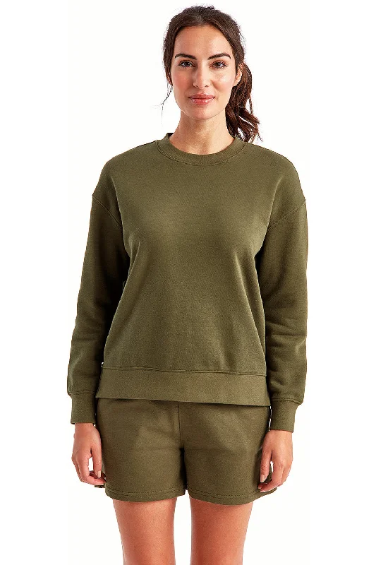 TriDri Womens Billie Side Zip Crewneck Sweatshirt - Olive Green Hoodie with Neon Bright Vibrant