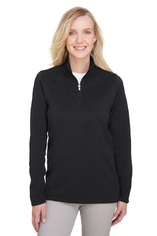 UltraClub Womens Coastal Performance Moisture Wicking Fleece 1/4 Zip Sweatshirt - Black - Closeout Hoodie with Pastel Soft Subtle