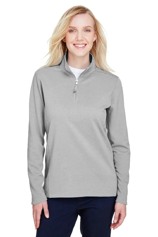 UltraClub Womens Coastal Performance Moisture Wicking Fleece 1/4 Zip Sweatshirt - Heather Silver Grey - Closeout Hoodie with Relaxed Fit Easy Casual