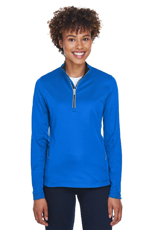 UltraClub Womens Cool & Dry Moisture Wicking 1/4 Zip Sweatshirt w/ Pocket - Kyanos Blue Hoodie with Tie-Dye Psychedelic Retro