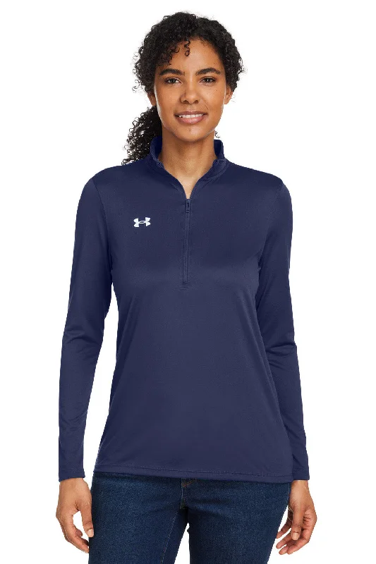 Under Armour Womens Team Tech Moisture Wicking 1/4 Zip Sweatshirt - Midnight Navy Blue Hoodie with Bell Sleeves Flared Feminine