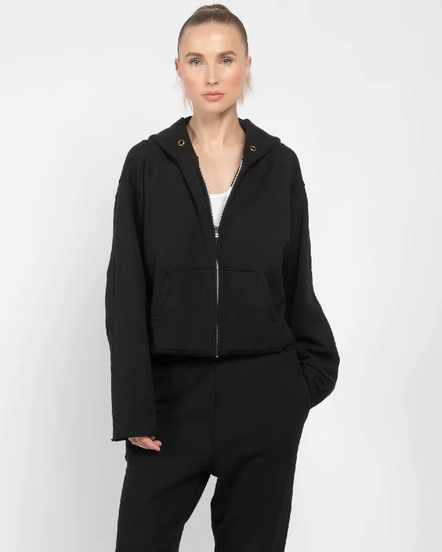 Raw Zip Hoodie Hoodie with Front Slit Layering Stylish